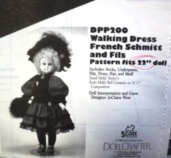 200 POISSOT 22'' FR DOLL WALKING DRESS,UNDIES,HAT,MUFF PATTERN